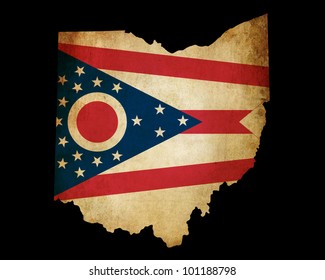 USA American Ohio State Map Outline With Grunge Effect Flag Insert