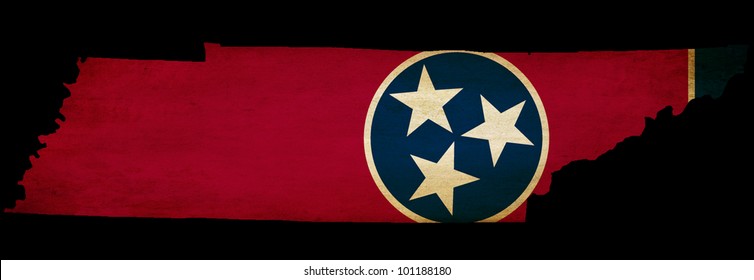 USA American Tennessee State Map Outline With Grunge Effect Flag Insert