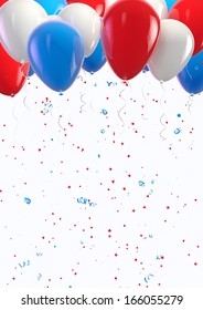 USA Balloons And Confetti Celebration Background. Clipping Path Included For Easy Selection.