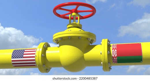 Usa Belarus Oil Or Gas Transportation Concept, Pipe With Valve.  3D Rendering