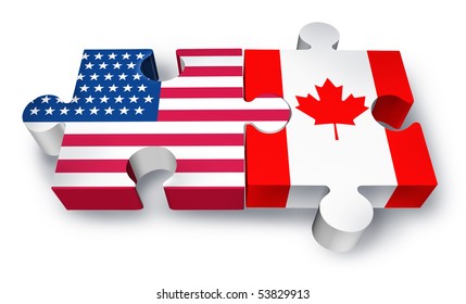 USA Canada cooperation puzzle isolated on white background