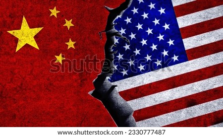 USA and China flag together on a textured wall. Relations between China and United States of America Stockfoto © 