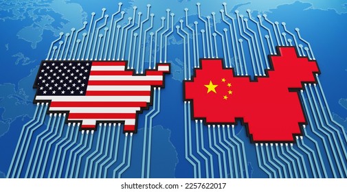 USA China Microchip war3D rendering