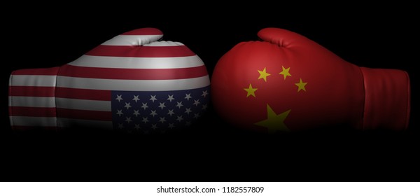 Usa China Tariff Trade War Currency Conflict Sanctions Crisis Us America 3d Boxing Glove Fight Isolated On White