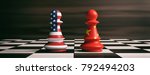 USA and China trade relations, cooperation strategy. US America and China flags on chess pawns soldiers on a chessboard. 3d illustration