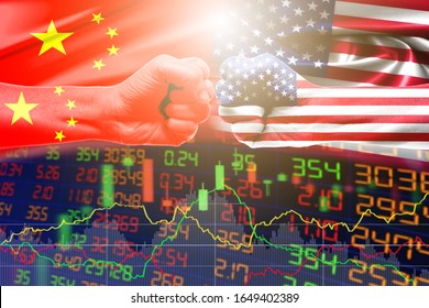 USA and China trade war economy conflict tax business finance money or Stock market. Concept of trade confrontation between China and USA. Clash of Chinese and American.