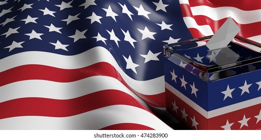 USA elections. ballot box on US America flag background. 3d illustration - Shutterstock ID 474283900
