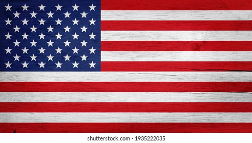 USA Flag Background On Wood