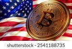 USA Flag and Bitcoin. 3D render