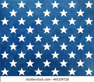 USA Flag Colors Pattern. Abstract Dark Blue Watercolor Pattern With White Stars.