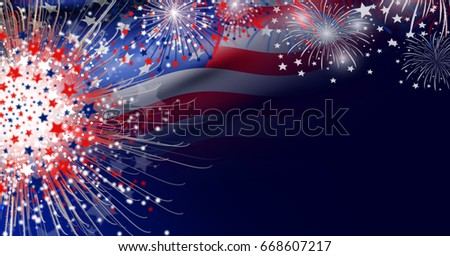 USA flag with firework background design for USA 4 july independence day