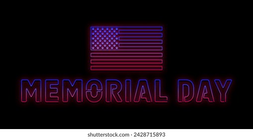 USA flag neon sign with the text Memorial Day. Night bright Signboard USA flag. American flag on an old brick wall, neon light. National Day USA. Festive background with American neon flag. - Powered by Shutterstock