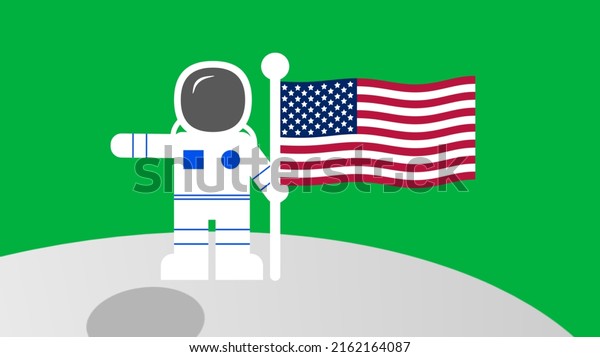 usa\
flag on moon illustration isolated on green\
screen