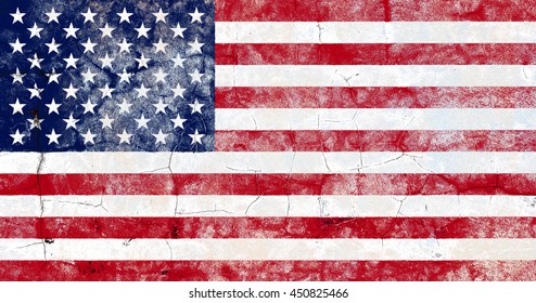 The USA flag painted on grunge wall