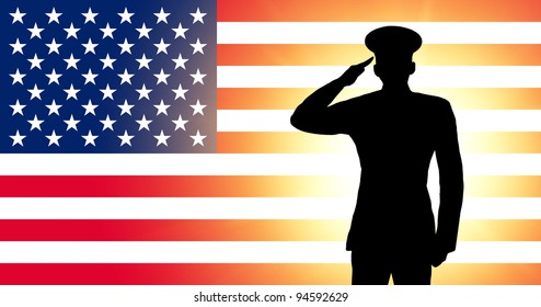 941 Military man saluting us flag Images, Stock Photos & Vectors ...