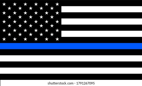 USA flag with a thin blue line - a sign to honor and respect american police, army and military officers.