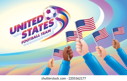 USA Football Team Celebration With National Flag USA