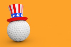 USA Golf Concept. Golf Ball With USA Hat On A Yellow Background 3d Rendering 