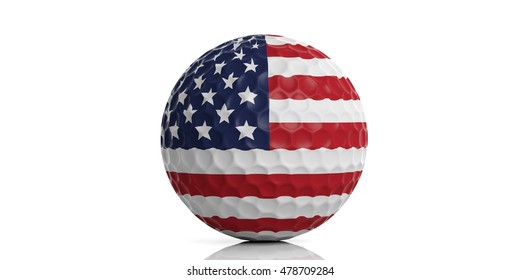 USA Golf. US Of America Flag On A Golf Ball. 3d Illustration