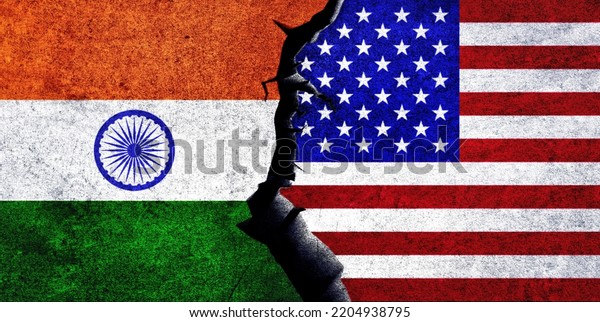 USA and India flags together. India and United\
States of America relation, conflict, crisis, economy concept. USA\
vs India
