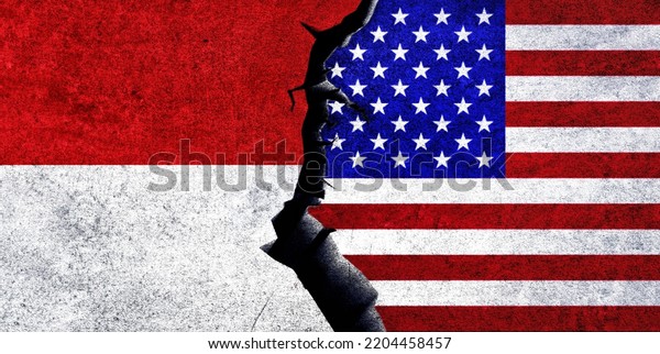 USA and Indonesia flags together. Indonesia and\
United States of America relation, conflict, war crisis, economy\
concept. USA vs\
Indonesia