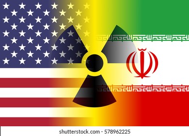 Usa And Iran Flags, Nuclear Sign