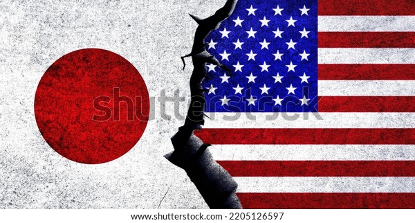 USA and Japan flags together. Japan and United\
States of America relation, conflict, crisis, economy concept. USA\
vs Japan