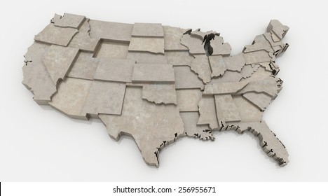 USA map 3d - concrete surface