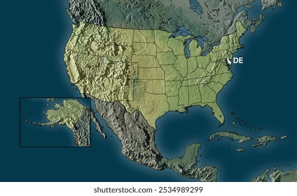 USA map with a highlight of the state of Delaware