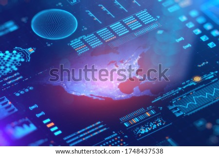USA map on digital lcd display with reflection. Medical and scientific concept. 3D rendering.