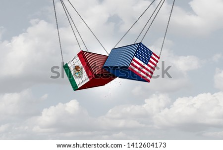 USA Mexico trade war and American tariffs as two opposing cargo freight containers in conflict as an economic dispute over import and export taxes concept as a 3D illustration. Stock photo © 
