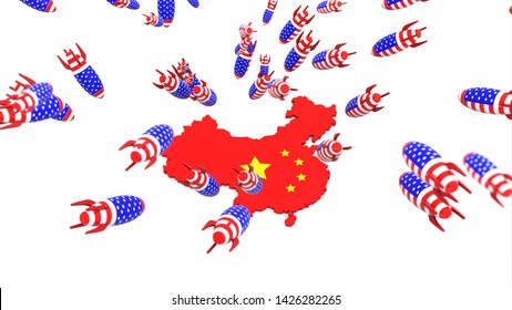 Usa Missle To China Map 3d Illustration Background