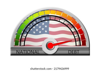 USA National Debt  Measuring Device With Arrow And Scale, 3d Rendering