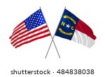 USA and North Carolina State  crossed flags waving in the wind as sign of national holiday or elections day or other state event.