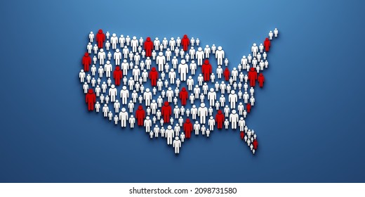 USA Pandemic Map Of People Location. Prevention And Education Background Illustration. 3D Render Illustration