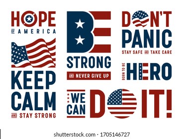 USA Patriotic Motivation Typography And Logos Set