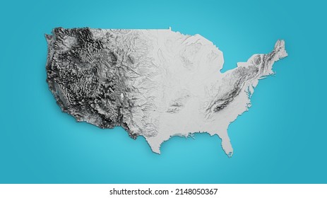 USA Relief Map Of Colored According To Terrain On Blue Isolated Background 3d Illustration