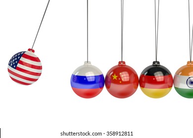 USA, Russia, China, Germany And India Political Conflict Concept