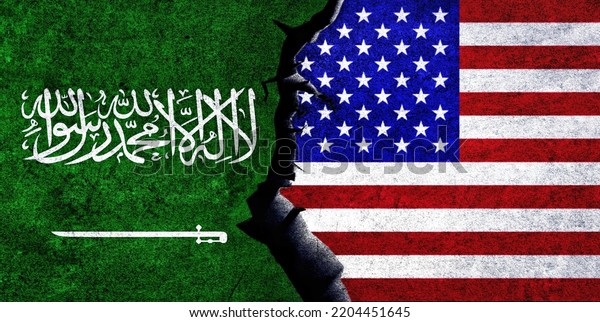 USA and Saudi\
Arabia flags together. Saudi Arabia and United States of America\
relation. USA vs Saudi\
Arabia