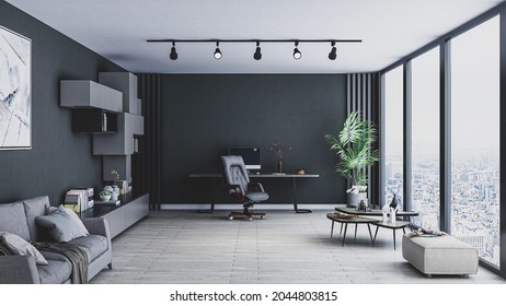 USA - September 21, 2021: Modern Home Office, Photorealistic 3D Illustration Of The Interior, Suitable For Using In Video Conference And As A Zoom Background.