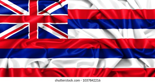 USA state set- 3d waving flag of Hawaii
