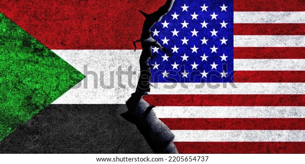 USA and Sudan flags together. Sudan and United\
States of America relation, conflict, economy, criss concept. USA\
vs Sudan