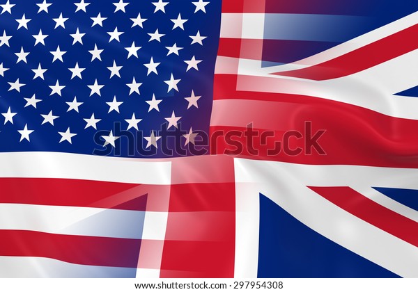 USA and UK\
Relations Concept Image - Flags of the United States of America and\
the United Kingdom Fading\
Together