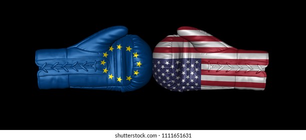 Usa Us Eu Trade War Tariff Duty Crisis 3d Rendering Boxing Gloves Flags European Union Europe