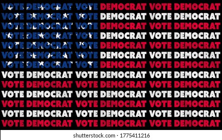 A USA vote democrat 2020 text illustration design aligned with the red, white and blue stars and stripes of the American flag