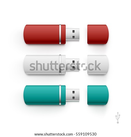 USB Flash Drive Stick Memory Set Isolated on a White Background 3D Illustration