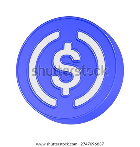 usd coin icon 3d renderign blue color