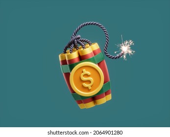 Dynamite de USD TNT Detonator Explosión Moneda de cifrado de moneda 3D Ilustración Ilustración de stock