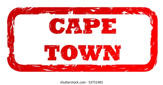 Used Red Cape Town South Africa City Travel Passport Stamp, Isolated On White Background.