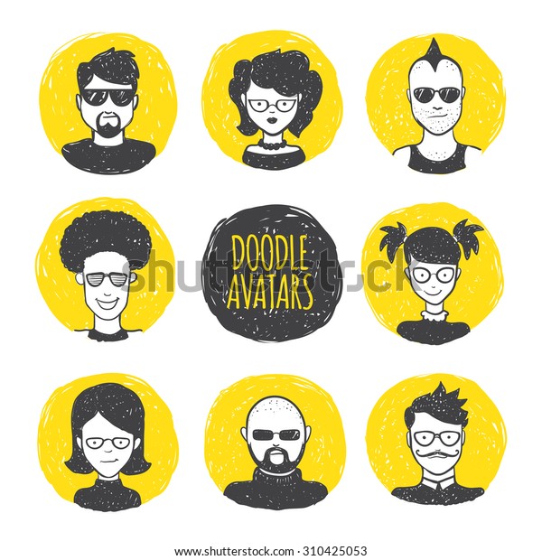 User Avatars Trendy Hand Drawn Doodle Stock Illustration 310425053